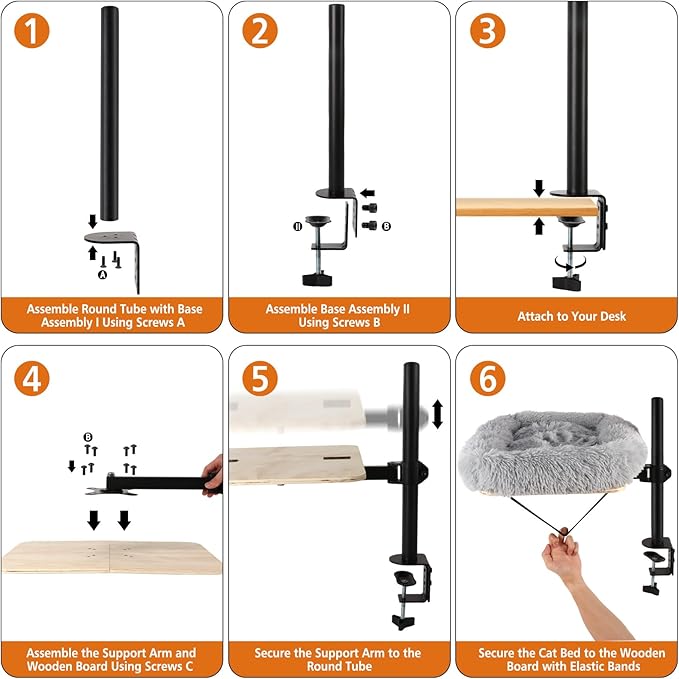 Large Cat Desk Bed - 360°Rotating Height Adjustable, Soft Removable Desk Cat Bed, Suitable for Gaming Desks and Office Desks, Maximum Weight Capacity Up to 35 lbs
