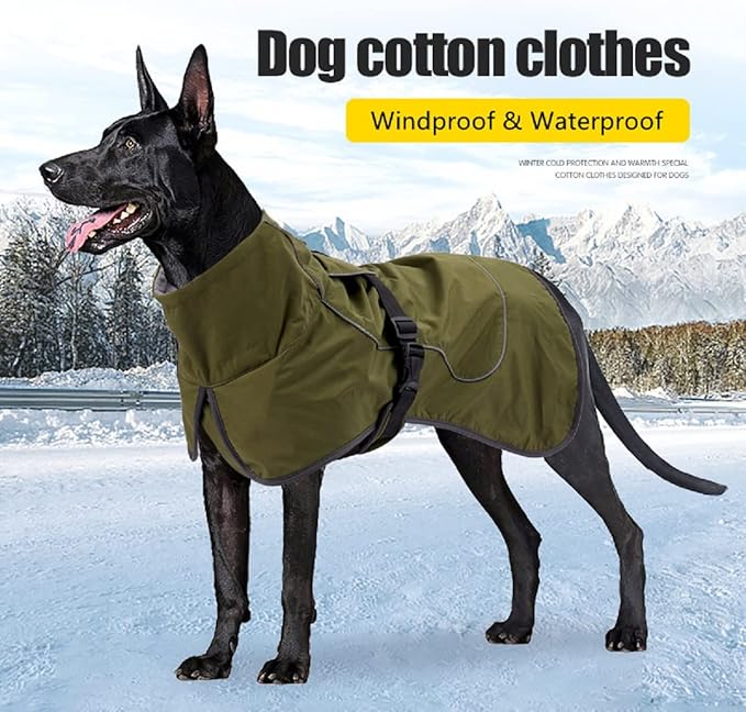 Dog Raincoat - Waterproof Dog Winter Jackets Windproof Coat with Velvet Inner Winter Dog Rain Coat with Reflective Strip,Green L
