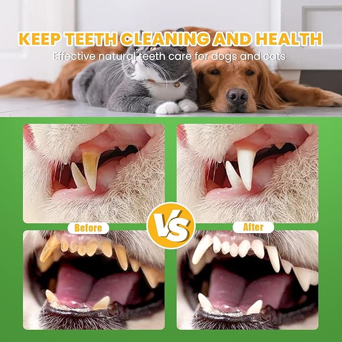Dog Teeth Cleaning Powder,Dog Dental Powder,Breath Freshener with Probiotics & Brown Algae-Targets Tartar & Plaque Remover & Bad Breath,90g Pet Dental Care Supplement for Dogs & Cats