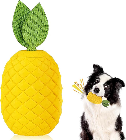 Pineapple Dog Toy, Indestructible Chew Toy with Squeaker, Durable Nature Rubber for Small Breed Dogs, Interactive Play, Teeth Cleaning, Boredom Relief