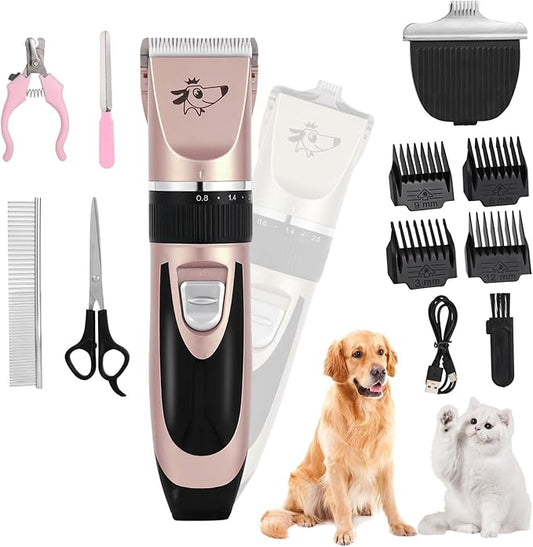 Aovdy Dog Clippers Grooming Kit Dog Shaver Clippers Hair and Paw Electric Cleaning Hair Clippers Set for Dogs Cats Rabbit (Rose Gold, Scissor Set+Foot Shaving Blade)