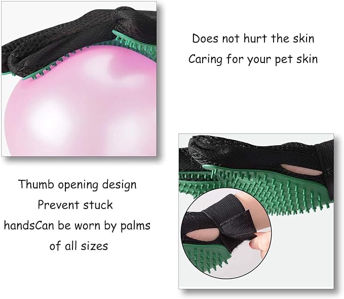 Gentle Deshedding Pet Grooming Mitt - Efficient Hair Remover Brush for Dogs, Cats, Horses with Long & Short Fur (1 Pair)