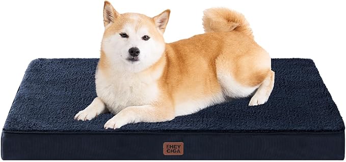 EHEYCIGA Orthopedic Dog Beds for Large Dogs with Removable Washable Cover, Navy, 36x27