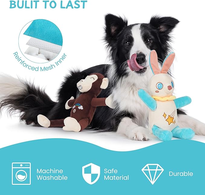 Nocciola Tearable Pull Rip Apart Bunny Dog Toy with Squeaker & Crinkle - Interactive Stuffed Plush Toy to Keep Dogs Busy, Pet Puzzle Enrichment Chew Toys for Small Medium Large Breeds