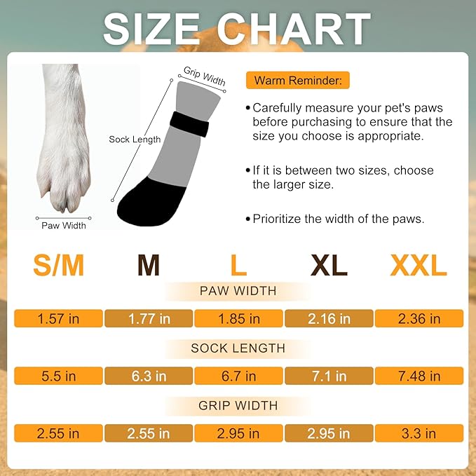 BEAUTYZOO Dog Boots for Large Dogs, Dog Boots & Paw Protectors for Winter Snowy Day Summer Hot Pavement, Waterproof Dog Booties for Hardwood Floors, 6 PCS Grip Socks Shoes for Dogs, Khaki XL