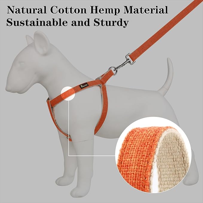 Plutus Pet Cotton Hemp Step in Dog Harness, Sustainable, Lightweight and Escape-Proof, Quick Fit Dog Harness for Puppy Small Medium and Large Dogs, Orange, XS
