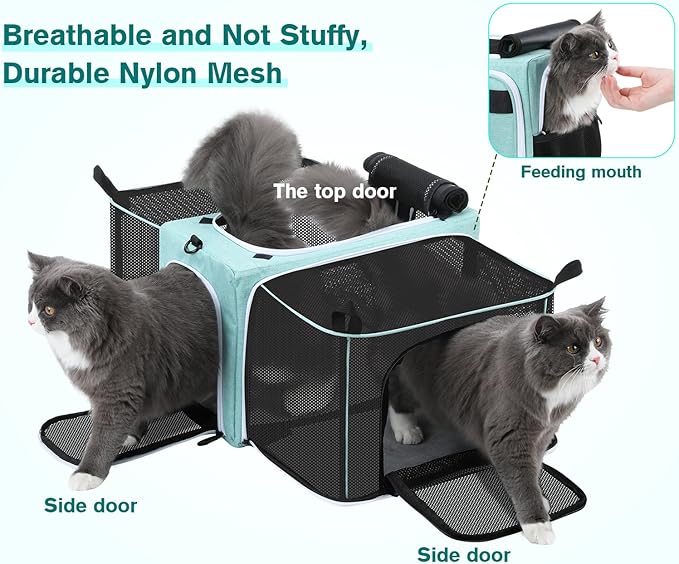 Pecute Cat Carrier Expandable, Airline Approved Cat Soft-Sided Carriers, Breathable Pet Carriers up to 5kg/12lbs, Collapsible Cat Bag Carrier Great for Travel, Outdoor, Hiking, Camping, Light Blue