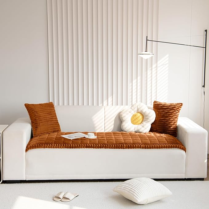 Faux Fur Plush Dog Couch Cover 3D Stripe Fuzzy Sofa Cover Non-Slip Fluffy Dog Bed Cover Pet Blanket Sofa Couch Furniture Protector for Puppy Large Dog Cat (Brown,28"x59")