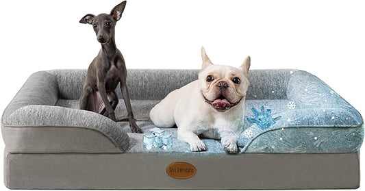 Cooling Pet Bed for Large Dogs and Cats, Waterproof Orthopedic Dog Sofa Bed, Supportive Foam Pet Couch Bed with Washable Removable Cover, Waterproof Lining and Nonskid Bottom(Large, Grey)