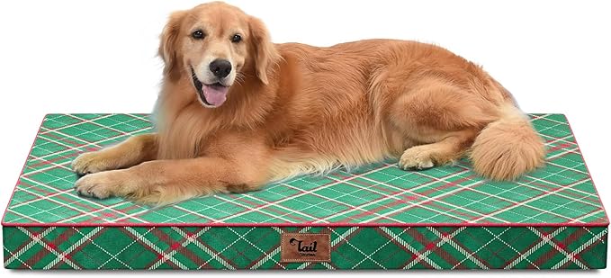 Outdoor Extra Large Dog Bed, Waterproof Dog Bed for Large Dogs, Egg Crate Foam XL Pet Bed with Removable Washable Oxford Cooling Cover, Plaid