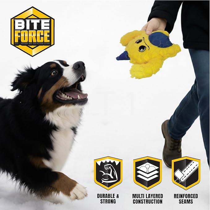Bite Force -Durable & Strong Dog Yellow Monster with Squeaker, Kevlar-Reinforced for Aggressive Chewers - Yellow
