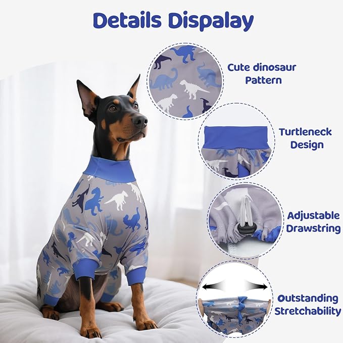 Dog Pajamas Large Size, Big Dog Onesie Clothes, Anti Shedding and Licking, Post Surgery Recovery Pet Pjs, Cotton Soft Material Stretchable Pet Pajamas U-COSP06M