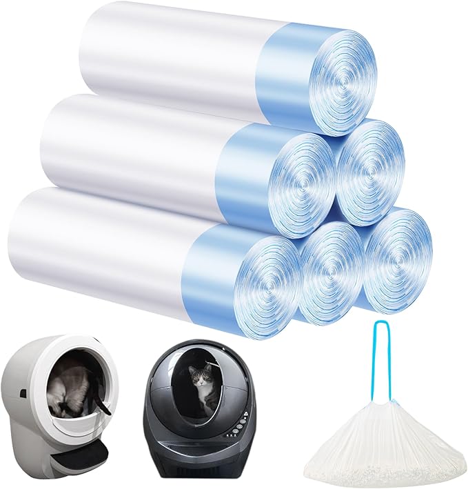 Cat Litter Bags 120 Count,26.37"x15.74" Drawstring Close Litter Box Liners for Automatic Litter Box,Thick Cat Poop Bags,Easy to Clean,Heavy Duty Robot Bag for Self-Cleaning Box