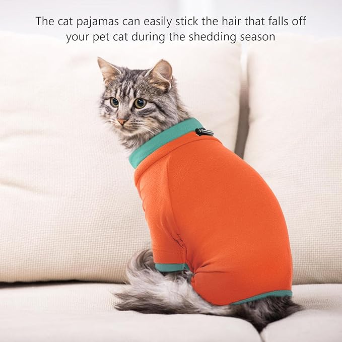 Sticky Cat Clothes Stretchy, Sphynx Hairless Sweater & Pajamas for Cats only, Soft Cat Onesie for Cats After Surgery Female Male & Hair Loss Prevention, Orange S