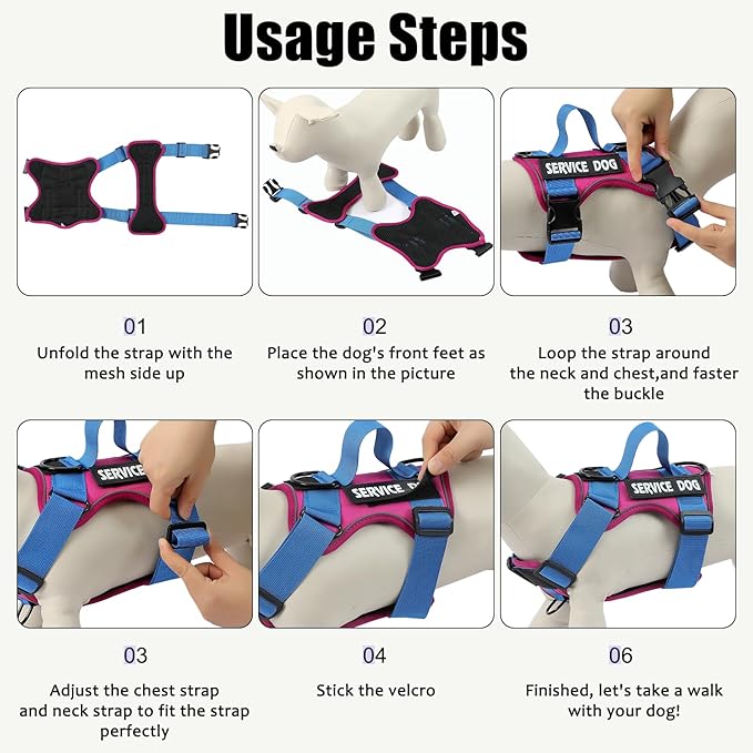Demigreat Service Dog Harness, Reflective Dog Vest Harness with 5 PCS Patches, Adjustable Soft Oxford Pet Harness, Inner Layer Mesh, Easy to Control for Small Medium Large Dogs