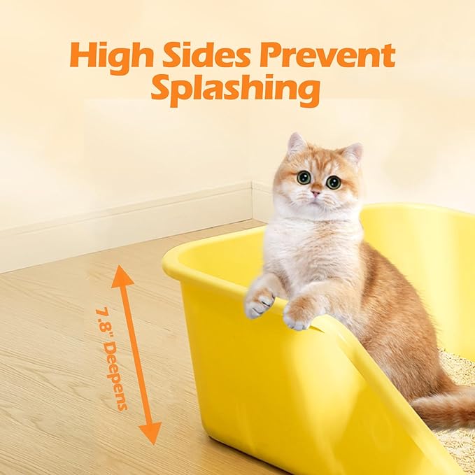 SpaceTime Large Cat Litter Box with High Sides,Cat Boxes for Indoor Cats,Cat Litter Pan for Kitty,Litter Box with Low Entry,Easy to Clean,Anti-Splashing(Yellow)
