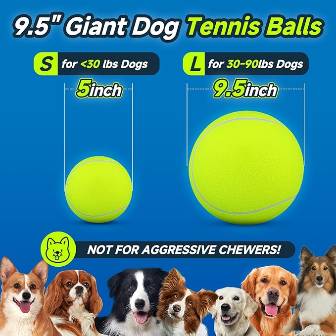 HETOO Giant Tennis Balls for Dogs: 9.5 inch Large Dog Toys- Outdoor Herding Dog Toys Balls- Big Dog Tennis Ball for Small Medium Large Dogs- Pet Toys Birthday Gift- Golden Retriever Gifts- Yellow