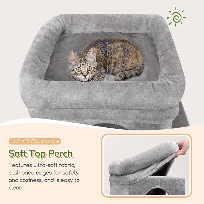 Globlazer Cat Tower for Multiple Indoor Cats, 52 inch Heavy Duty Cat Tree with 3 Condos, Plush Cat Condo with Scratch Posts and Pad for Adult Cats Kitten, Padded Perch, Basket Bed, F52B, Light Grey