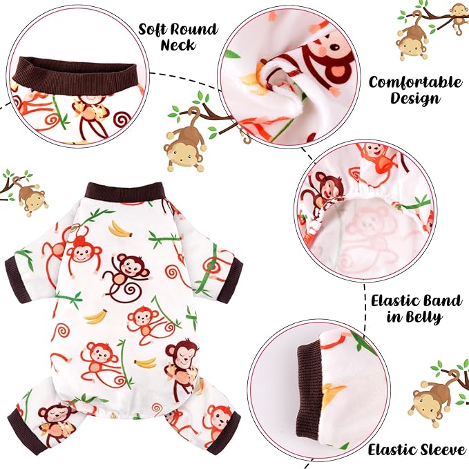 4 Pack Dog Pajamas Soft Lightweight Dog Recovery Suit Onesie Clothes for Small Medium Female Boys Girls Dogs Cats (XL (Back: 16",Chest: 20.8", Neck: 12"), Dinosaur,Farm,Monkey,Avocado)