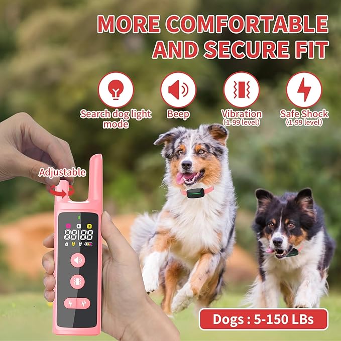 Dog Training Shock Collar 4000FT Dog Bark Collar with Remote IP67 Waterproof 4 Training Modes Beep Vibration Shock Light Mode Magnetic Charger Electric Dogs Collar 8-25 inches Double Shock Rose Bloom