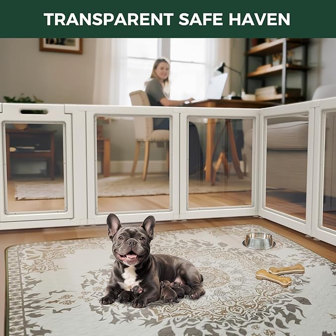 FXW AuraSpace Acrylic Indoor Dog Playpen for Small and Medium Dogs, 30 Inch, 12 Panels, White