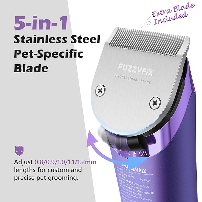 Professional Dog Grooming Clipper with Replacement Blade, 5-in-1 Adjustable Blade Cordless Pet Grooming Kit 2 Speed Rechargeable Trimmer Hair Shaver with Detachable Metal Combs Nova for Animal Horse