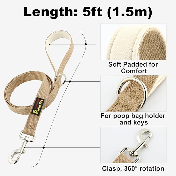 Plutus Pet Cotton Dog Harness and Leash Set, Reflective and Soft Padded, Quick Fit Vest Harness, for Small, Medium and Large Dogs, Beige, XXS