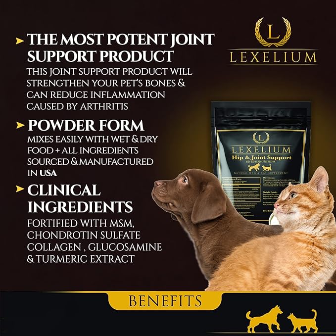 Joint Supplement for Dogs & Cats - Chondroitin Sulfate, Turmeric, MSM, Glucosamine & Calcium for Healthy Bones & Optimal Skeletal Function - Optimal Joint Care to Help w/Arthritis- 200g