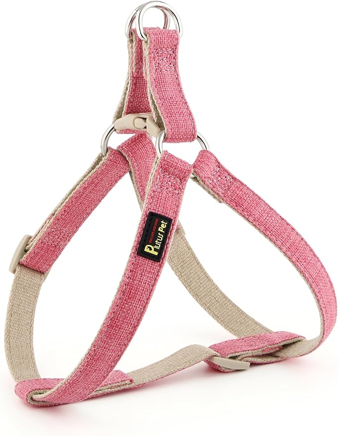 Plutus Pet Cotton Hemp Step in Dog Harness, Sustainable, Lightweight and Escape-Proof, Quick Fit Dog Harness for Puppy Small Medium and Large Dogs, Hot Pink, M