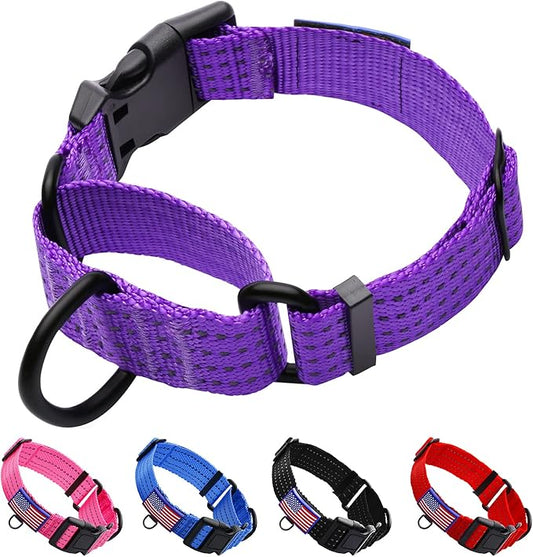 Martingale Collar for Training Dogs. Adjustable Reflective Collars with Buckle-USA Flag- NO Pull-Prevents Slipping Out, for Medium Large XL Dogs. Helps with Strong pullers(L, Purple)