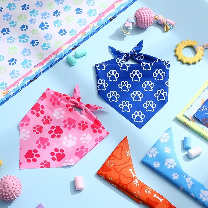 100 Pieces Paw Print Dog Bandanas Bulk Paw Bandanas for Dogs Winter Soft Bibs Adjustable Triangle Doggie Scarves for Small Medium Large Pets Party Costume