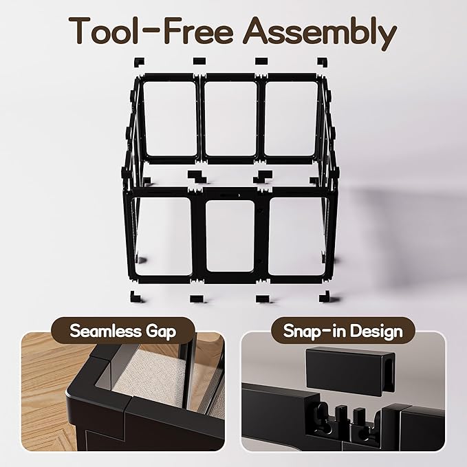 Jalove 12PCS Dog Playpen Clear Puppy Playpen Indoor, 30" H Easy Assemble Transparent Small Pet Play Pen, Sturdy Plastic Dog Fence Crate Kennel Whelping Cage Enclosure for Small to Medium Dog, Black