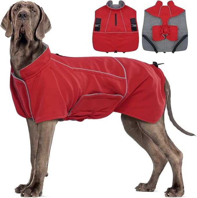 MIGOHI Dog Winter Jacket,Dog Coat Waterproof,4XL Winter Snow Coat with Fleece Lining for Large Dogs Boys Girls,Snowproof Pet Jacket,Great Dane,Mastiff,Red