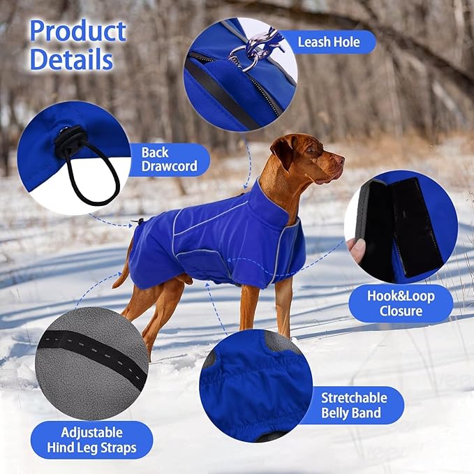 MIGOHI Dog Snow Jacket,Large Dog Winter Coat,Winter Jackets for Dogs,Fleece Jacket for Dogs Boy Girl,Pet Clothes for Hiking Camping,Corgi,Shibainu,L,Blue