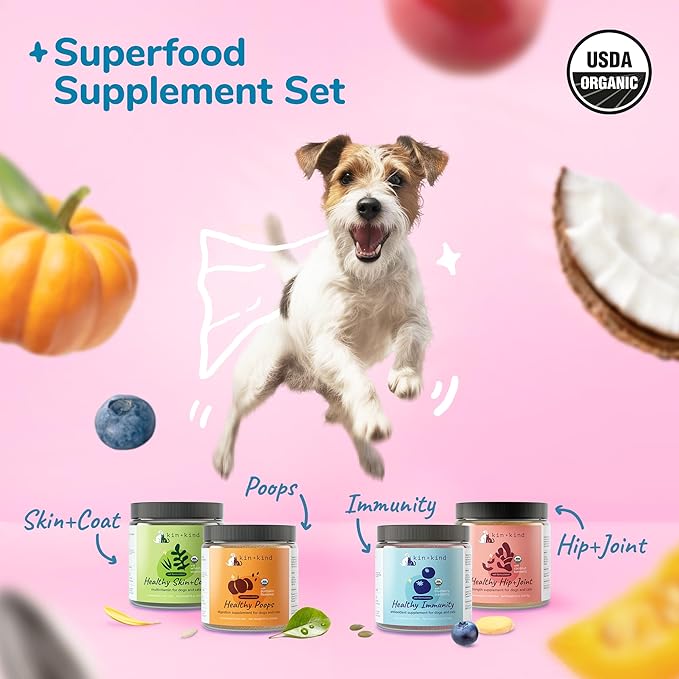 kin+kind Superfood Supplement Set for Dogs & Cats - Boost Immunity, Promotes Healthy Skin & Coat, Hip & Joint, Healthy Digestion - Made in USA - Superset (4 x 4 oz)