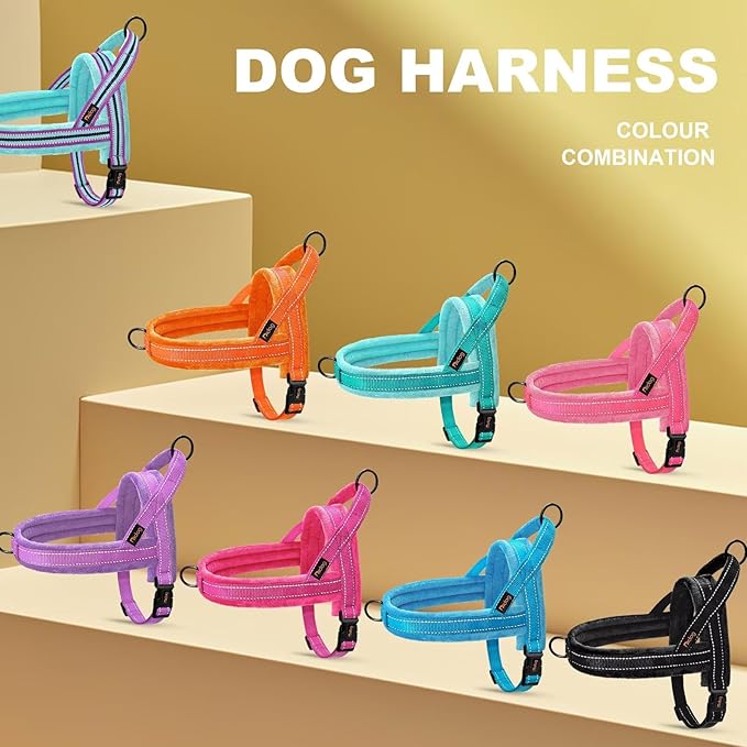 Didog Soft Flannel Padded Dog Vest Harness, No Pull/Quick Fit Reflective Dog Strap Harness, Easy for Training Walking (L:Chest 26-32", Hot Pink)