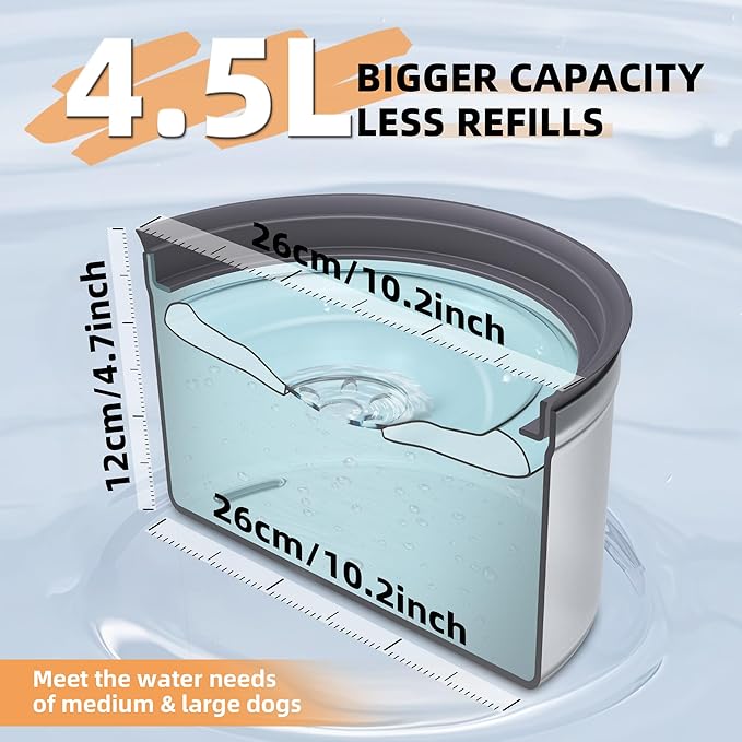 Decflow 1.2Gallon Dog Water Bowl No Spill, 4.5L Large Capacity Spill Proof Dog Bowls with Transparent Floating Disk, No Splash Slow Drinking Water Bowls for Sloppy Messy Drinkers (Gray)