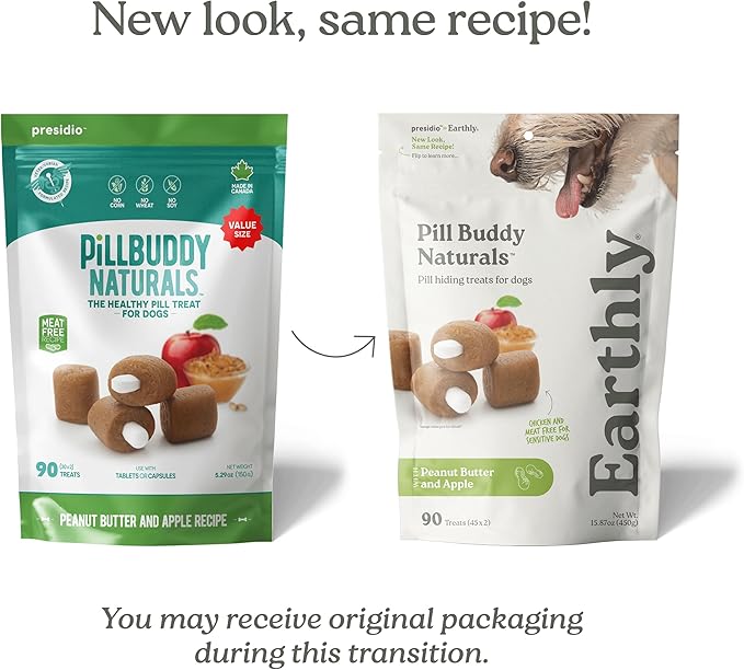 Earthly Pill Buddy Naturals - PB & Apple Recipe Pill Hiding Treats for Dogs - Make A Perfect Pill Concealing Pocket Or Pouch for Any Size Medication - 30 Servings