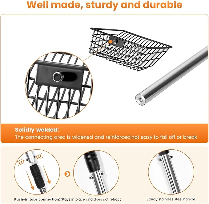 Cat Litter Scoop with Holder 43" Metal Litter Scooper with Stainless Steel Long Handle, Large Kitty Box Scooper Heavy Duty Deep Shovel for Fast Sifting, Dog Waste Scooops for Outside Pet Poop