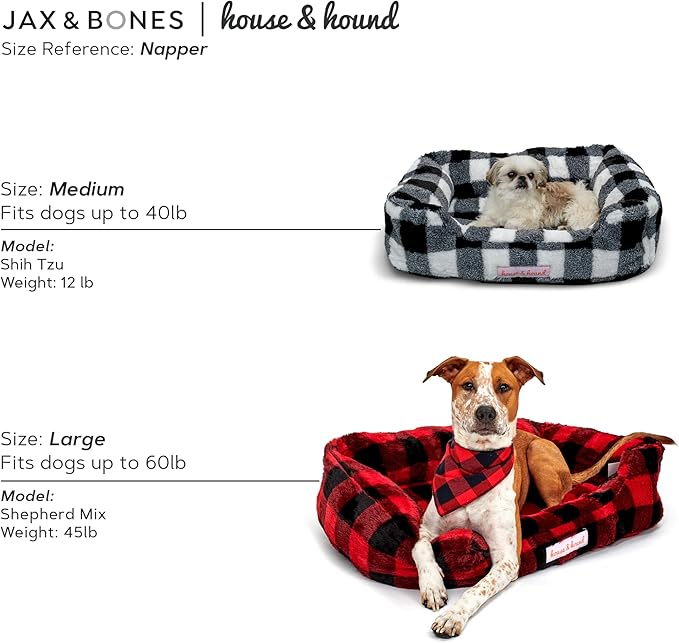 Jax & Bones Relaxer Plaid Dog Bed - Machine Washable Pet Bed for Medium Size Dogs - Hides Shedding Hair, Easy to Clean, Sleep Enhancing