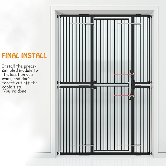 74.8" Extra Tall Cat Gate 27.9-47.2 Wide Pet gate for Doorway Pet Gate with Cat Doors NO Drilling Pressure Mount Kit for Cats and Dogs Indoor Doorways liveing Room Bedroom-Black