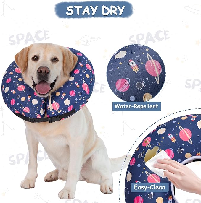 Inflatable Dog Cone Collar,Waterproof Soft Dog Donut Cone for Large Medium Small Dogs Cats, Recovery Pet E-Collar Alternatives After Surgery (Planet, Large)