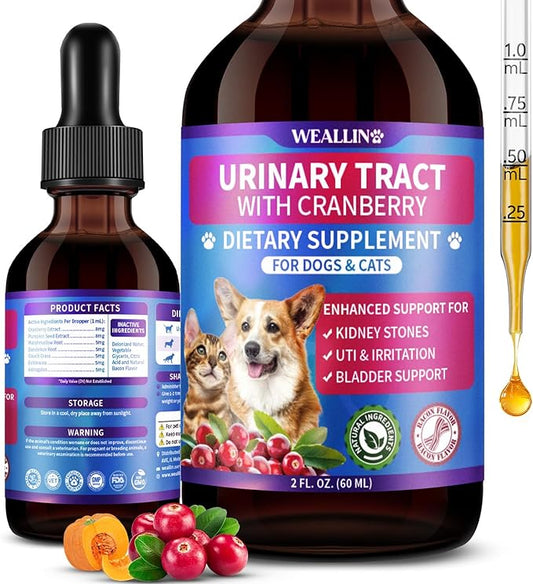 Cat & Dog Natural Urinary Tract Infection Treatment with Cranberry, Kidney, and Bladder Support Supplement, Support for Urinary Comfort & Bladder Flow – Pet Renal Care Support Drops