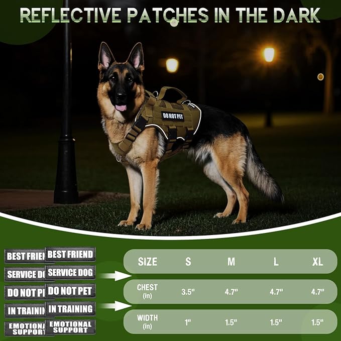 WINSEE Mesh Dog Harness with 10 Pet Patches for Medium Service Dog in Training, Breathable Tactical Molle Vest with Double Handle, Reflective Military Pet Vest for Walking Hiking