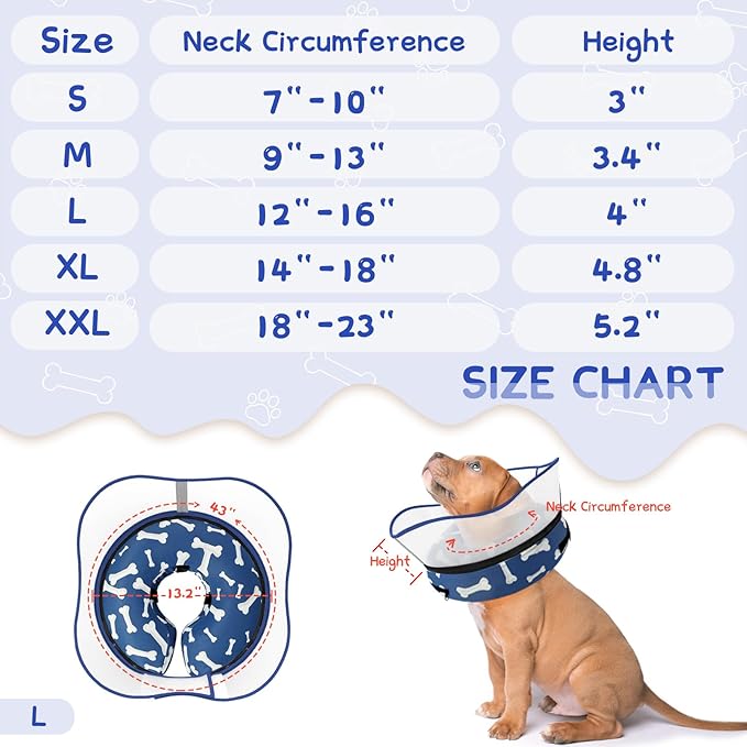Supet Raised Inflatable Dog Cone Collar to Stop Licking, Soft Dog Cone Alternative After Surgery, Pet Neck Donut Collar for Small Medium Large Dogs