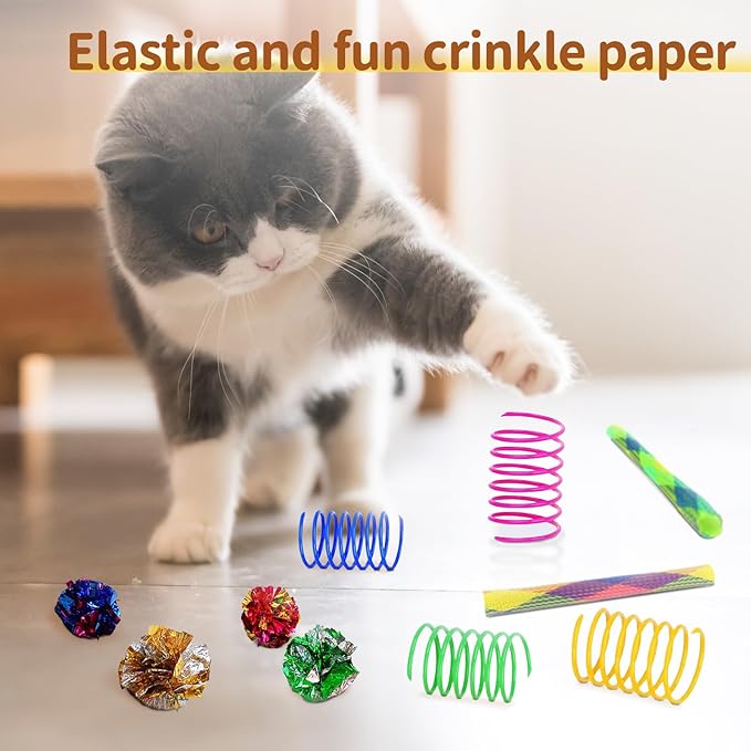 25-Piece Cat Toys Kit with Rainbow Cube Tunnel - Interactive Cat Toy Bundle for Indoor Cats, Kitten Playtime Variety Set Includes Springs, Balls, Mice & Noise Toys