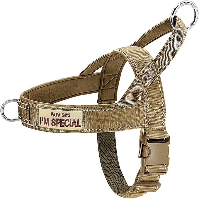 No Pull Dog Harness Brown for Small Medium Large Sized Dogs, Reflective Escape Proof Adjustable Dog Harnesses with 2 Patch, S