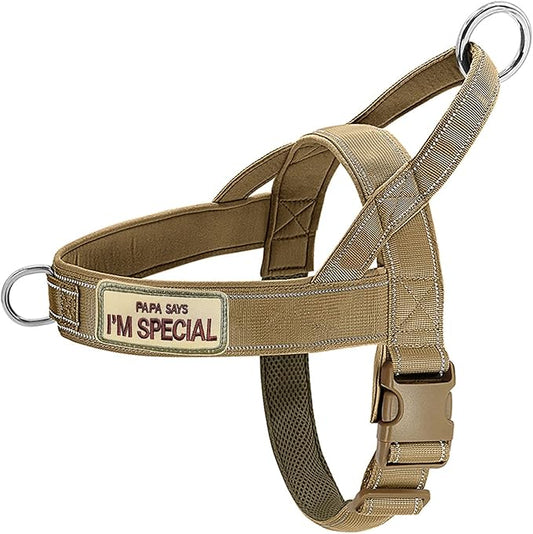 No Pull Dog Harness for Medium Large Dogs, Reflective Escape Proof Adjustable No Pulling Harnesses Brown L