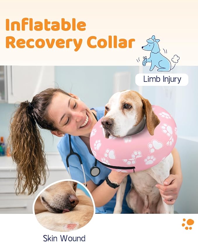Supet Inflatable Dog Cone Collar Alternative After Surgery, Dog Neck Donut Collar Recovery E Collar for Neuter, Soft Pet Cone for Small Medium Large Dogs