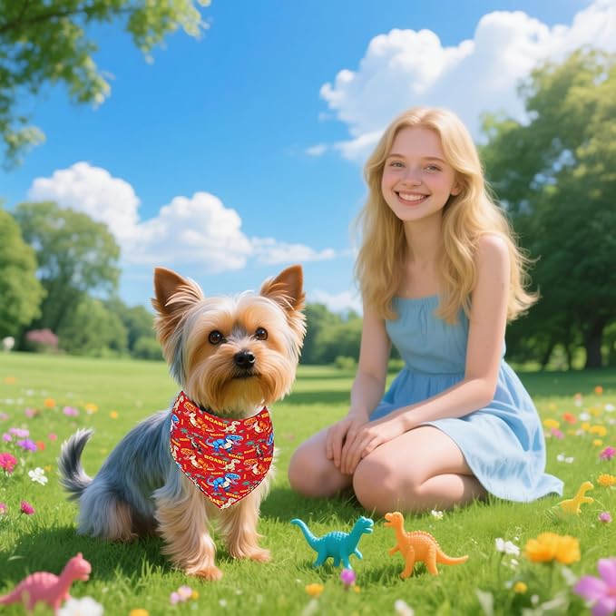 7 PCS Dinosaurs Dog Bandanas for Small Dogs Stitching Edge Dog Bandanas for Puppy Doggy Print One Side Scarves Party Grooming S